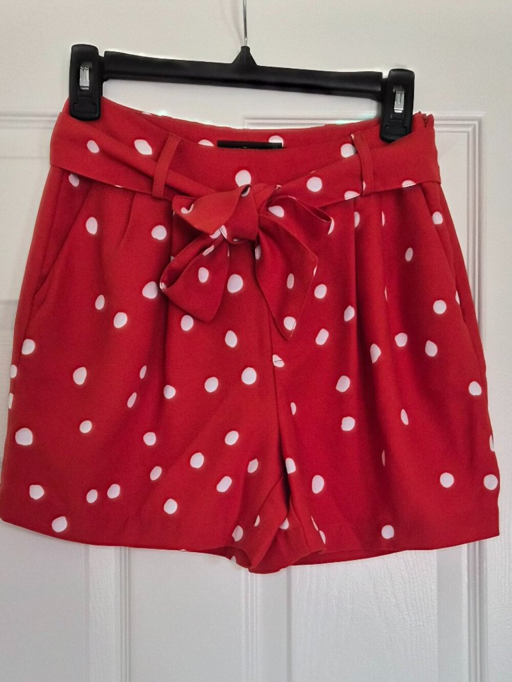 Icone Coral Red Polka Dot Shorts with Belt, Size XS